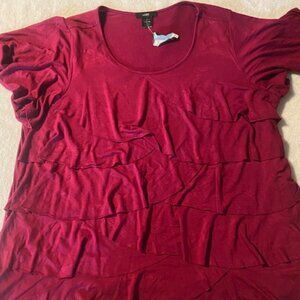 Leebe Women's 2X Short Sleeve Solid Ruffle Blouse